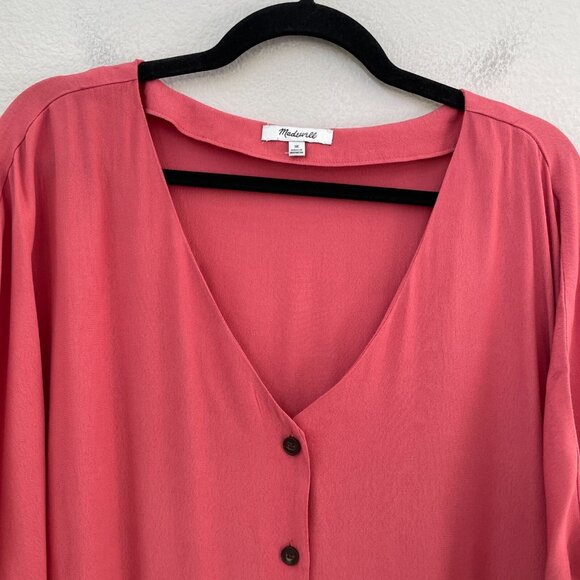 Madewell Womens Plus 3X V Neck Button Up Dress Rose Pink Short Sleeve - Picture 3 of 9